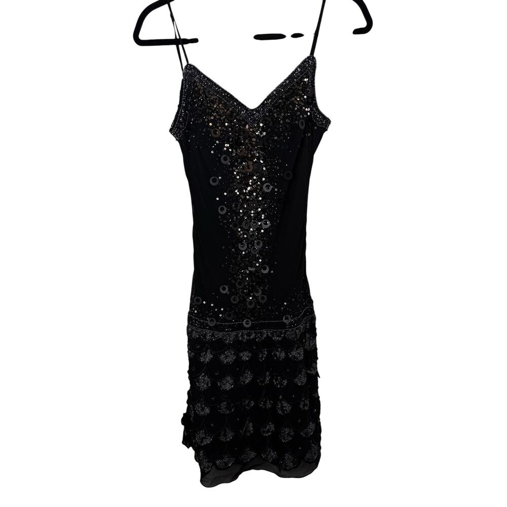 Sue Wong Nocturne Silk Sequin Cocktail Mini Dress Vintage Whimsigoth Black Sz 6